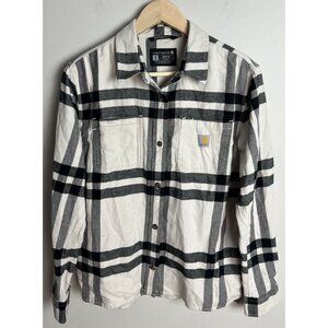 Carhartt Black & White Plaid Flannel Shirt Rugged Flex Cotton Size Small Men’s